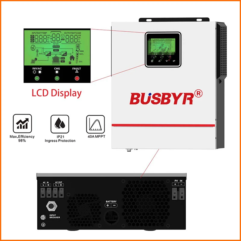 Imagem -04 - Busbyr-inversor Solar Híbrido Inversor Híbrido Fora da Rede Controlador Solar Embutido 80a Mppt Módulo Wifi 1kw 1.5kw 12v 24v 220v