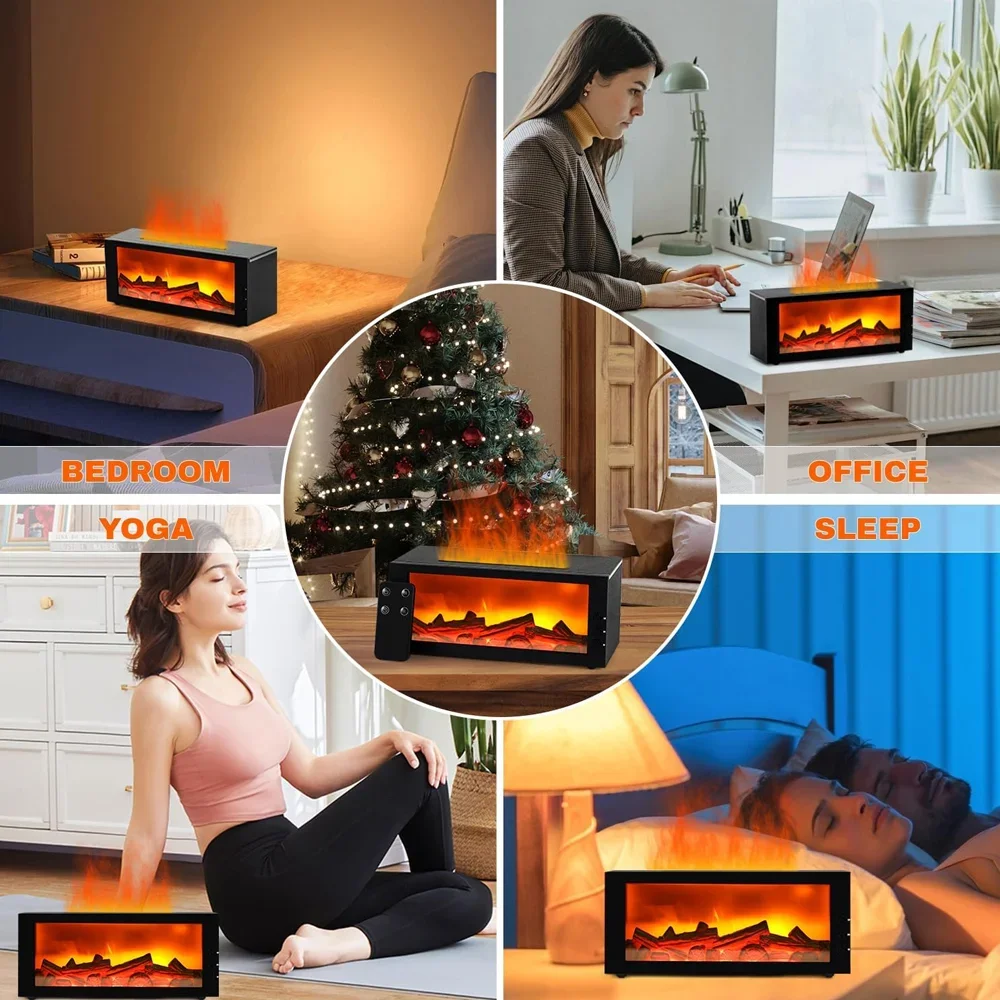 Waterless Flame Aroma Diffuser Remote Control Auto Shut Off LED Night Light Air Humidifier for Home Bedroom Office Gift Present