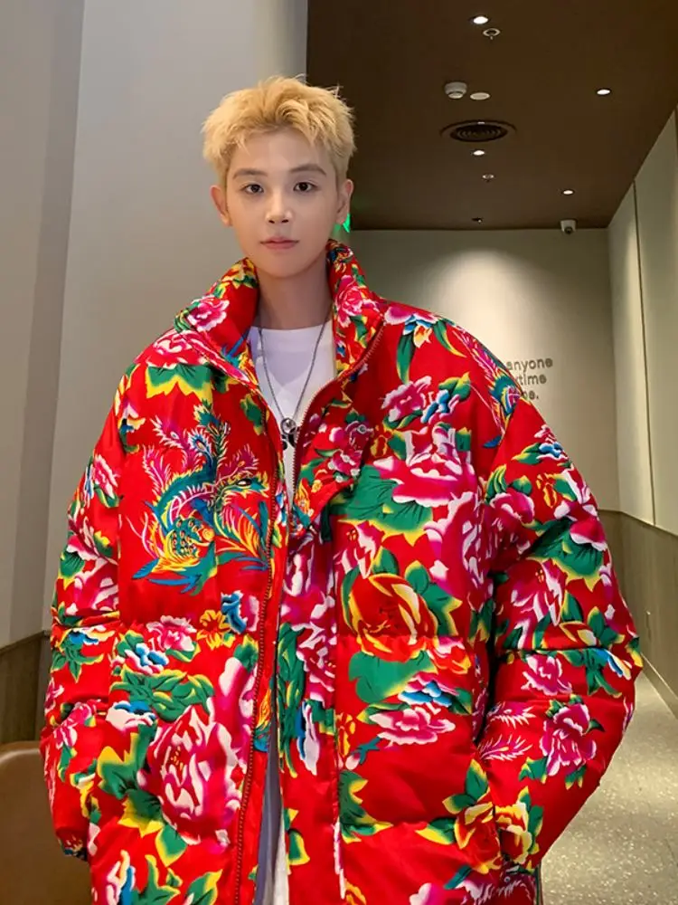 

Мужская хлопковая куртка Northeast Big Flower: теплая зимняя утепленная куртка-пуховик в стиле ретро, парная модель с воротником-стойкой