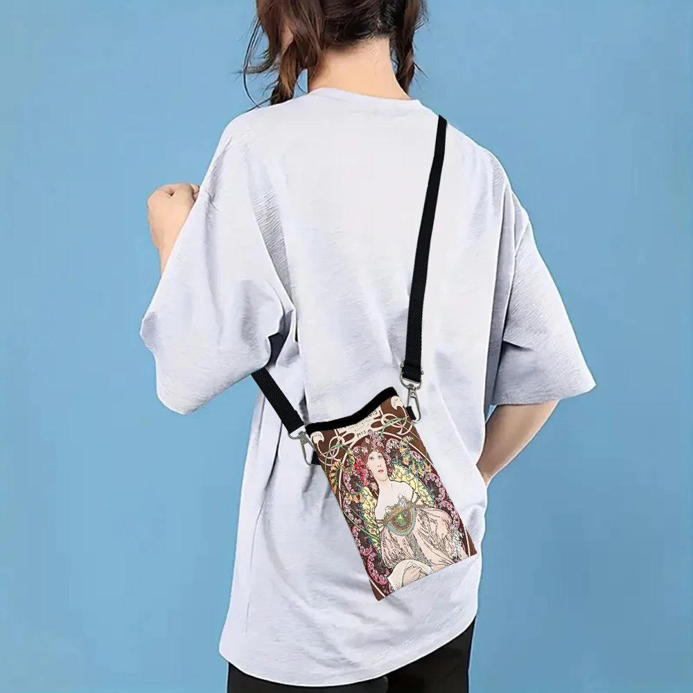 Alphonse Mucha Crossbody BagPrint Phone Wallet with Adjustable Shoulder Strap Unisex Design Daily Use, Travel,Gift 8.23