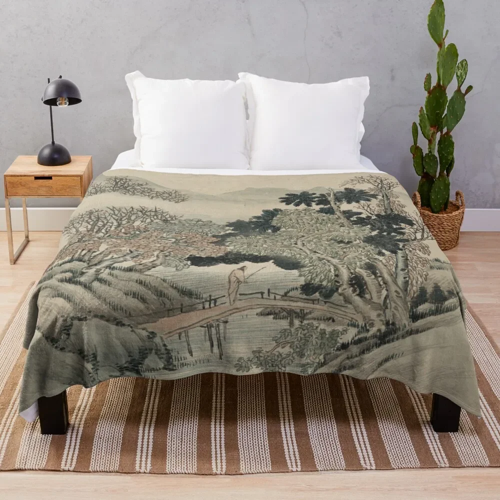 

Vintage Japanese Landscape Painting Throw Blanket Furry Sleeping Bag blankets and throws Blankets