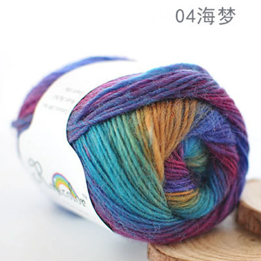 100% Pure Wool Yarn 50g/180m Rainbow Gradient Soft Hand Knitting Crochet DIY Winter Scarf Gloves Shawl Sweater Making Materials