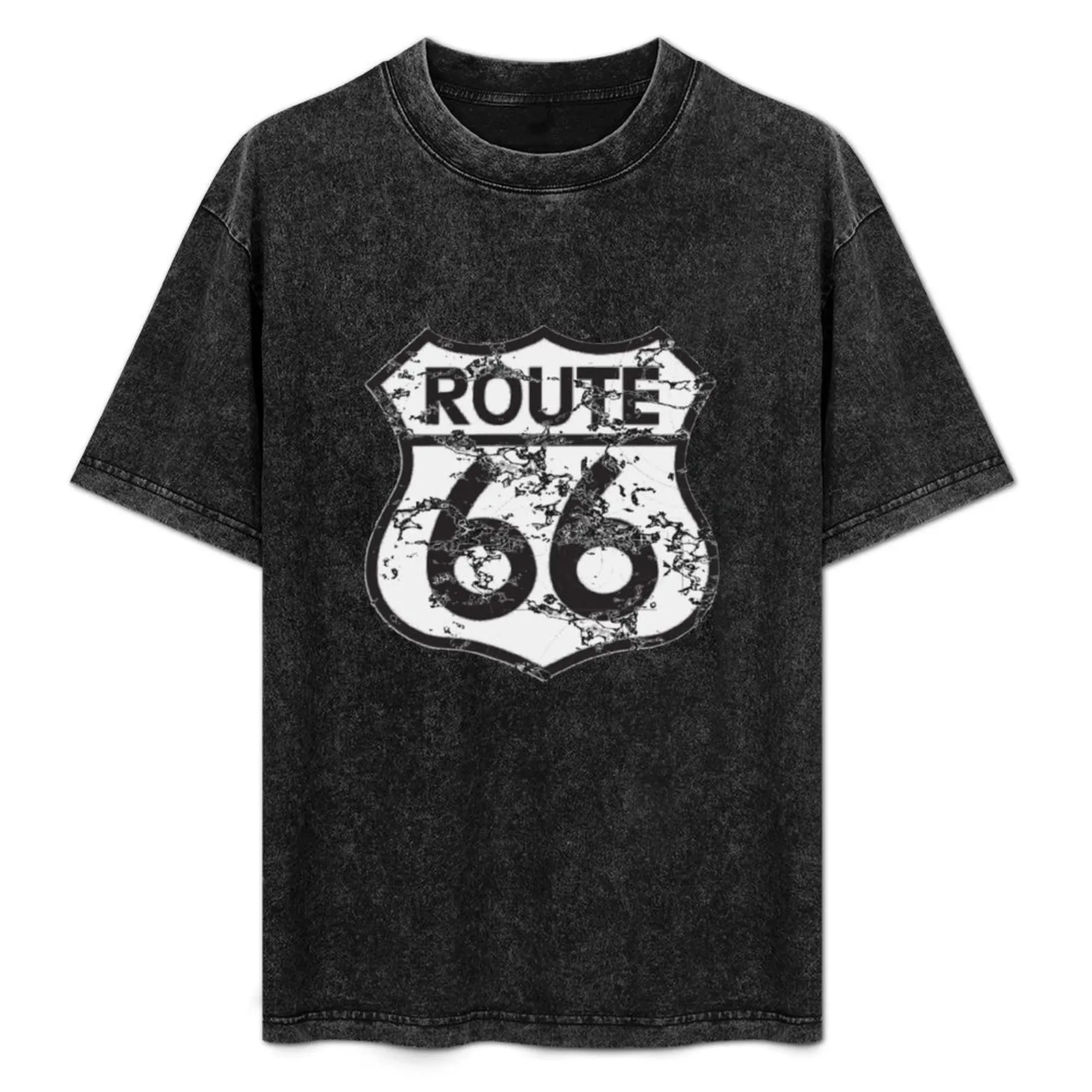 

Route 66 Worn Sign T-Shirt Basic Short Sleeve Cotton Blend T-Shirt