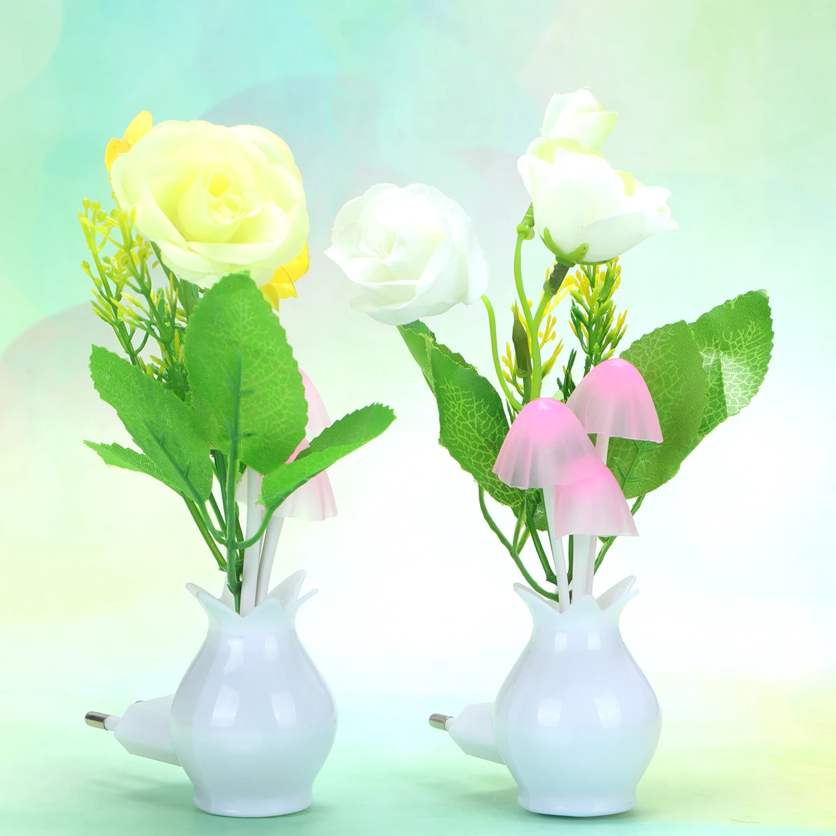 

4 Pcs LED Night Light Colorful Mushroom Lamp Glowing Flower Design Plug In Light Control Kids Bedroom Bathroom Living Room