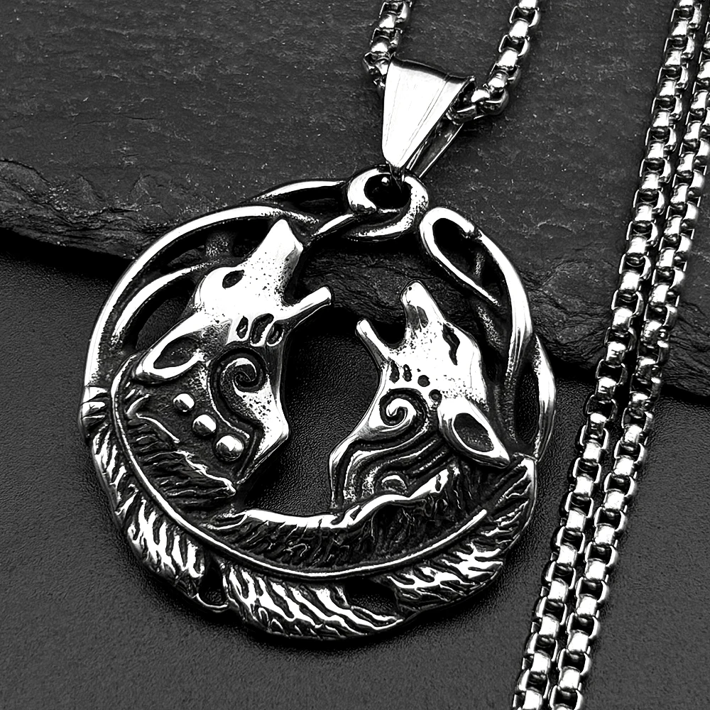 

Nordic Viking Wolf Celtic Knot Feather Pendant Necklace for Women Men Stainless Steel Talisman Animal Chain Necklaces Jewelry