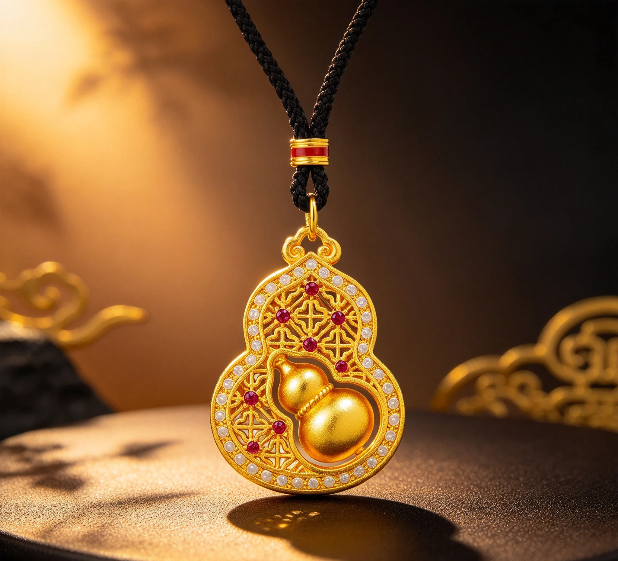 9999 gold brushed finish jewelry with engraved lotus pendant for women, stylish vintage style lucky charm with hollow