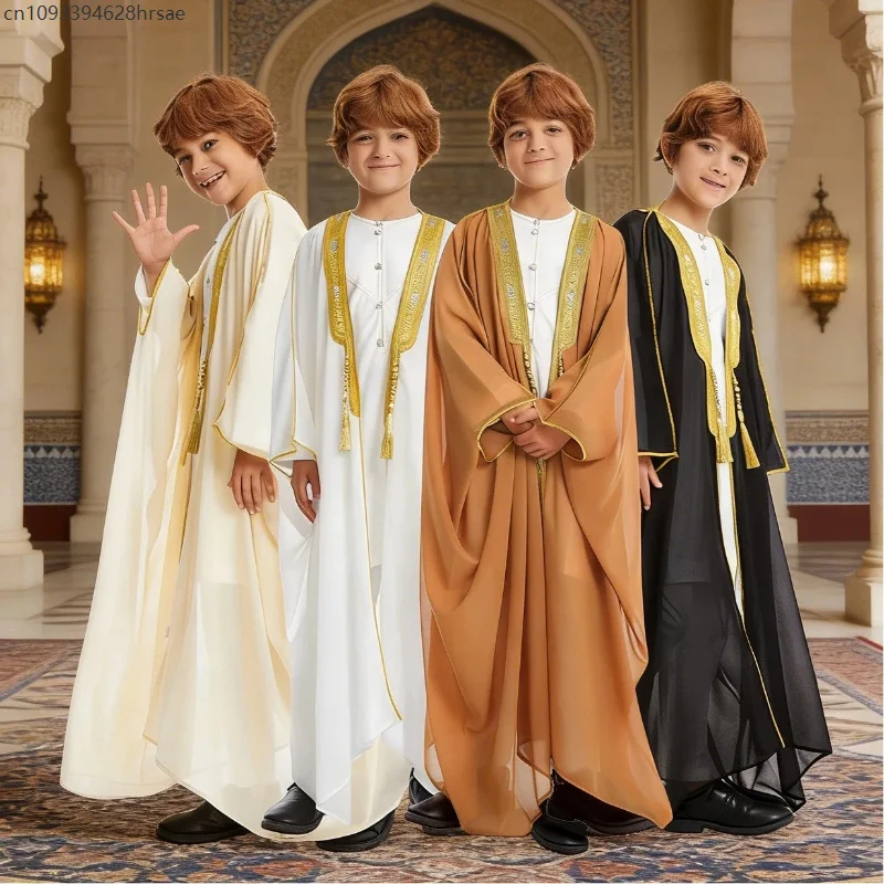 

Middle Eastern Junge Long Robes with Tassels Southeast Asian Dubai Teenage Togas Eid enfant Abaya Muslim Robe
