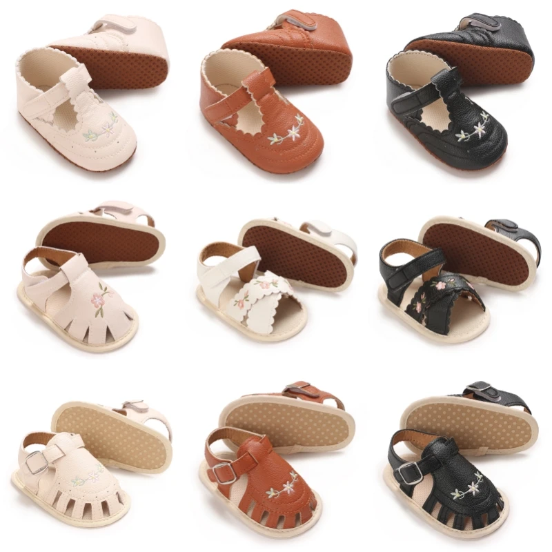 Fashionable Baby Girl Embroidered Flower Princess Party Baby Shoes Baby Girl PU Leather Soft Sole Comfortable Walking Shoes