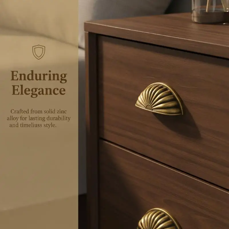 【New】Shell Semicircle Solid Zinc Alloy Drawer Handles Headboard Cabinet Pulls Wine Cabinet Door Antique Handle Hardware