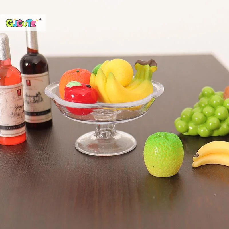 6 Teile/satz Simulation Transparent Obst Platte Banane Orange Traube Modell Puppenhaus Lebensmittel Und Spielen Miniatur Zubehör Für Kinder