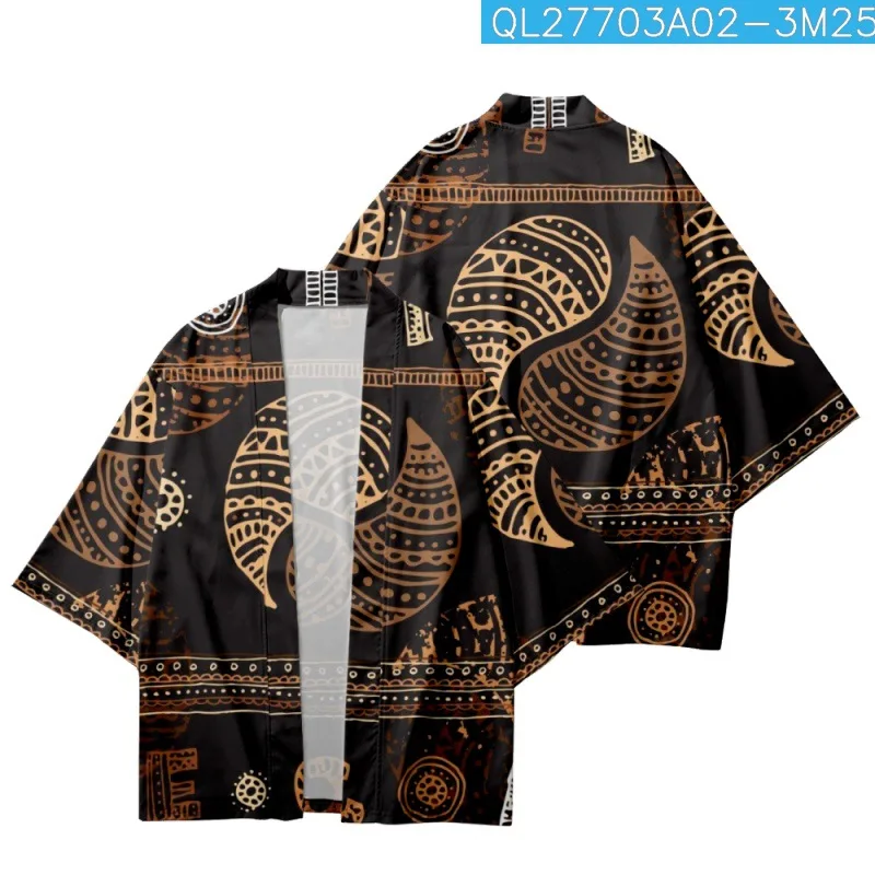 Summer Japanese Couple Women Men Streetwear Cartoon Cashew Printed Traditional Kimono Beach Shorts Cardigan Yukata