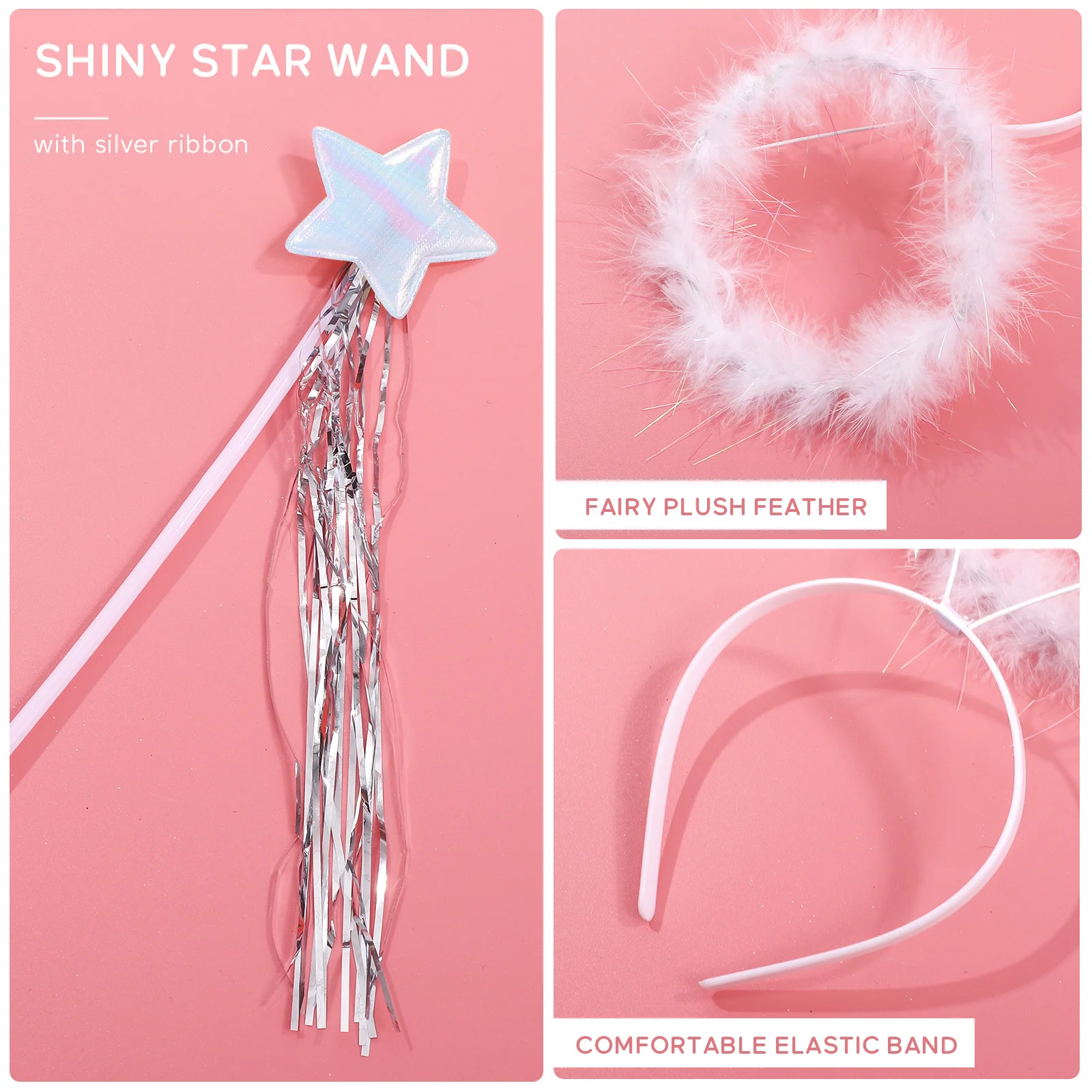 4Pcs Angel Fairy Costume Set Wings Headband Wand Tutu Skirt Perfect for Girls Cosplay Party Birthday Angel Fairy Costume