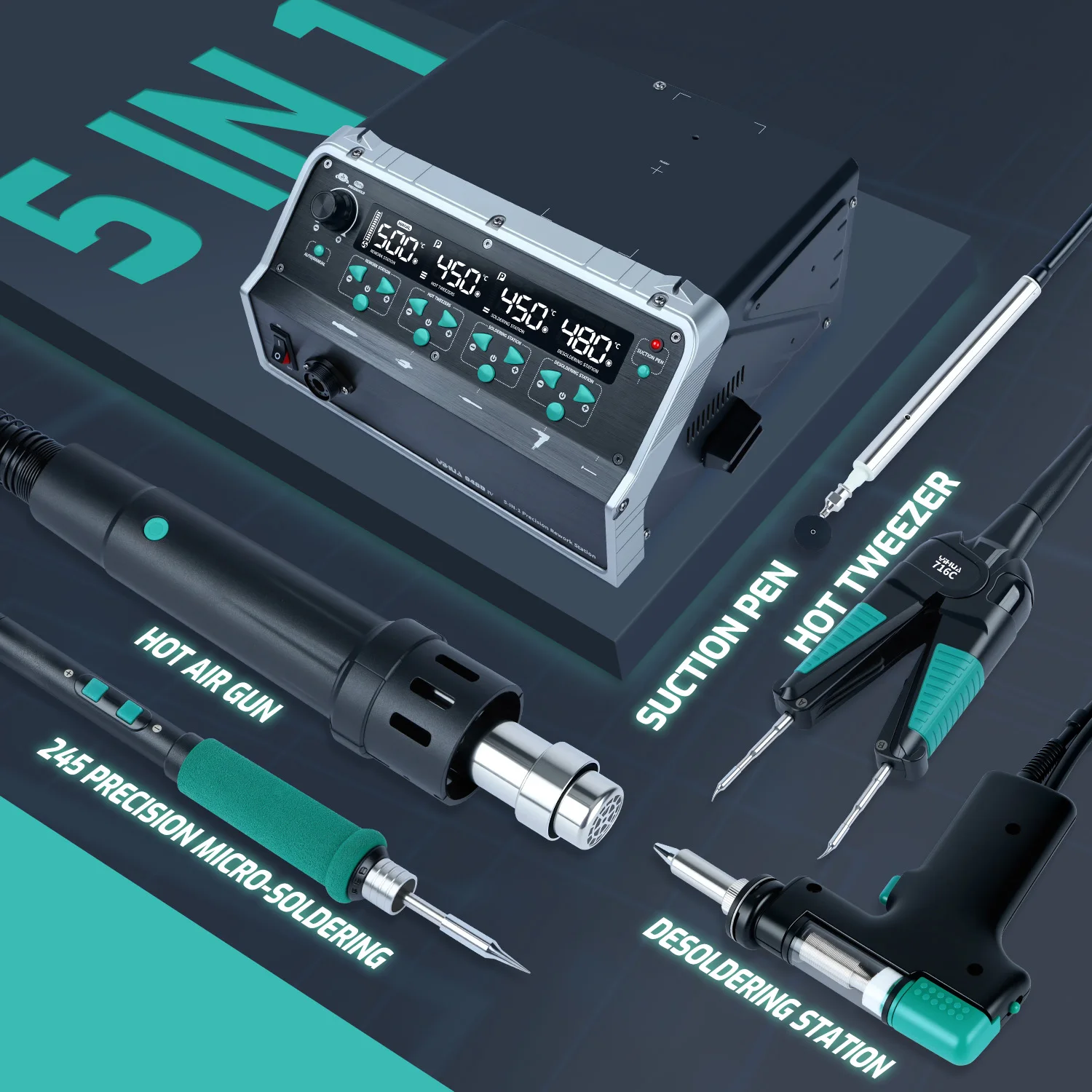 محطة لحام متعددة الوظائف 1410 وات 948D-IV مسدس إزالة اللحام، ملاقط دقيقة، أداة الهواء الساخن لتثبيت اللوحة الأم للهاتف #5