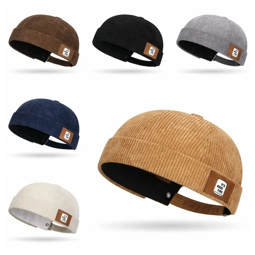 Modna czapka docker w jednolitym kolorze, w stylu vintage, regulowana, okrągła, bez rondu, z miękkiego, wygodnego sztruksu, czapka typu dome/melon na co dzień.