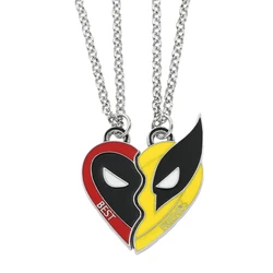 Marvel Deadpool and Wolverine Best Friends Necklace Set Split Heart Matching Pendant Necklace for Women Men Cosplay Jewelry Gift