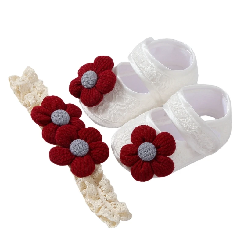 1 Set Lauflernschuhe für Babys mit Kopfbedeckung, bezauberndes Stirnband mit Blumendesign und bequeme Schuhe für Babys