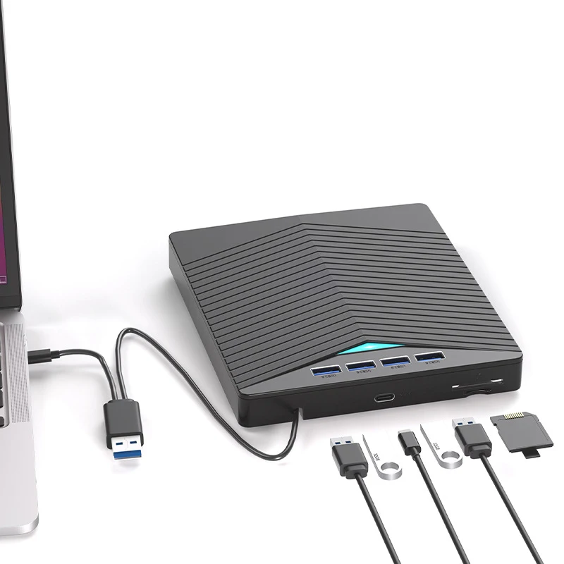 Brand-new USB 3.0 Type-C External Blu-ray Drive with SD/TF Card Slot, 7-in-1 Support for CD/DVD/VCD Reading and Writing, Compati