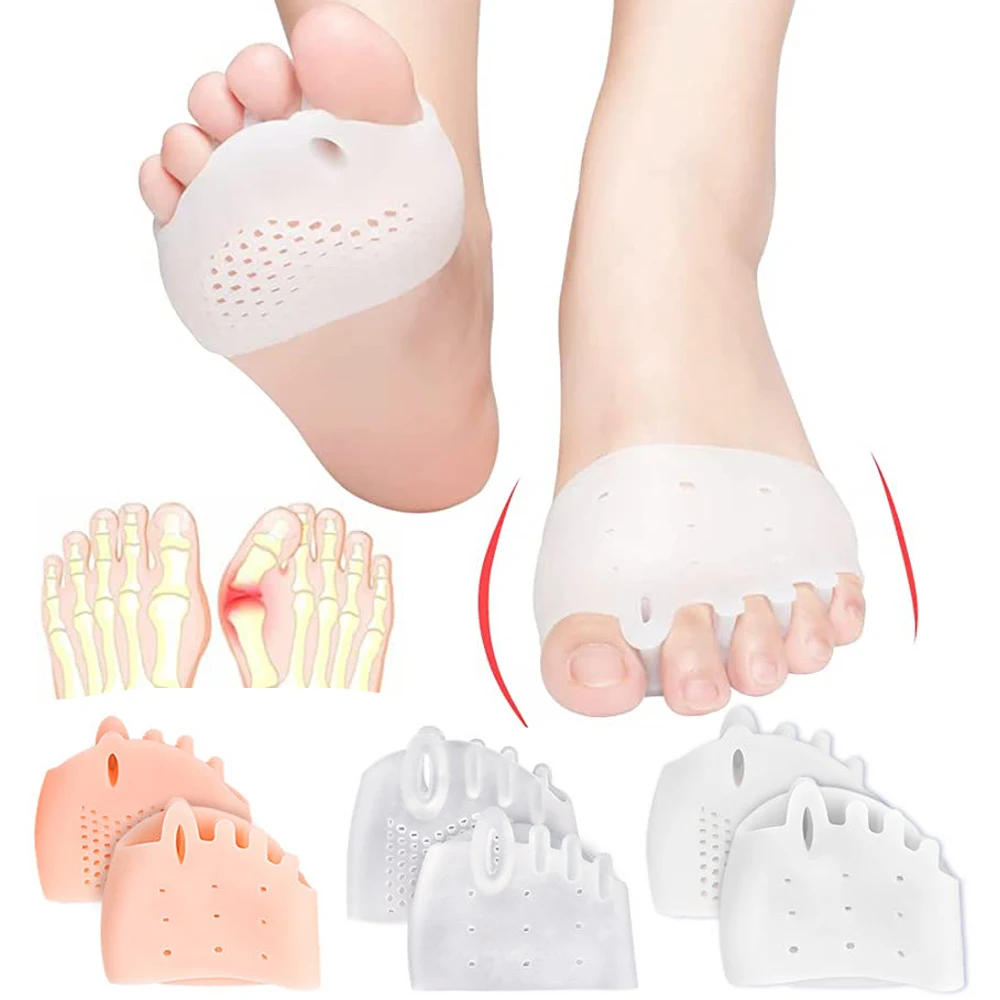 2pcs Silicone Metatarsal Pads Toe Separator Hallux Valgus Corrector Finger Bunion Orthotics Massage Forefoot Socks Foot Care Too