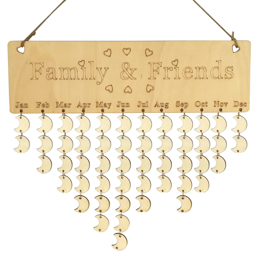 

Calendar Hanging Board Decoration for Home Family Plaque Wall Wooden Birthday Reminder