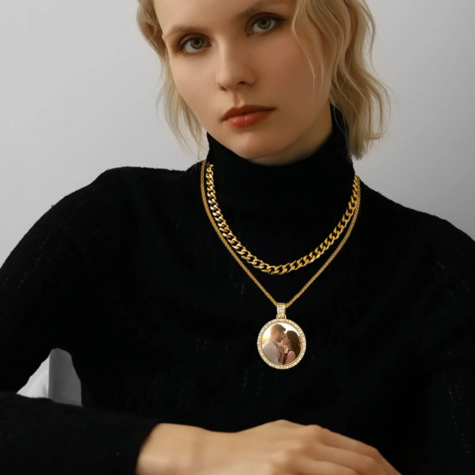 Kostenlose Anpassung Logo personal isierte benutzer definierte Foto Kreis Medaille Anhänger Hip Hop Schmuck Frauen Männer Erinnerung Bild Halskette Anhänger – Detail 13