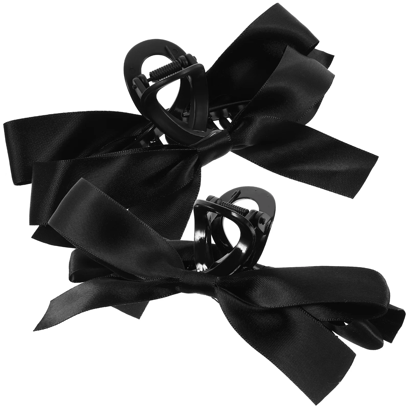 

2 Pcs Satin Bow Hairpin Clips for Women Barrettes Hepburn Style Black Polyester Bows