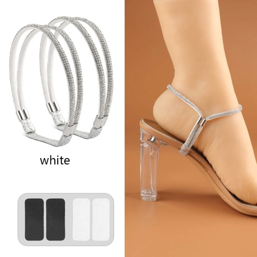 

1 pair Rhinestone High Heels Shoes Band Anti-loose Elastic Fixed Anti-drop Heel Straps Belt Ankle Holding No Tie Straps Band