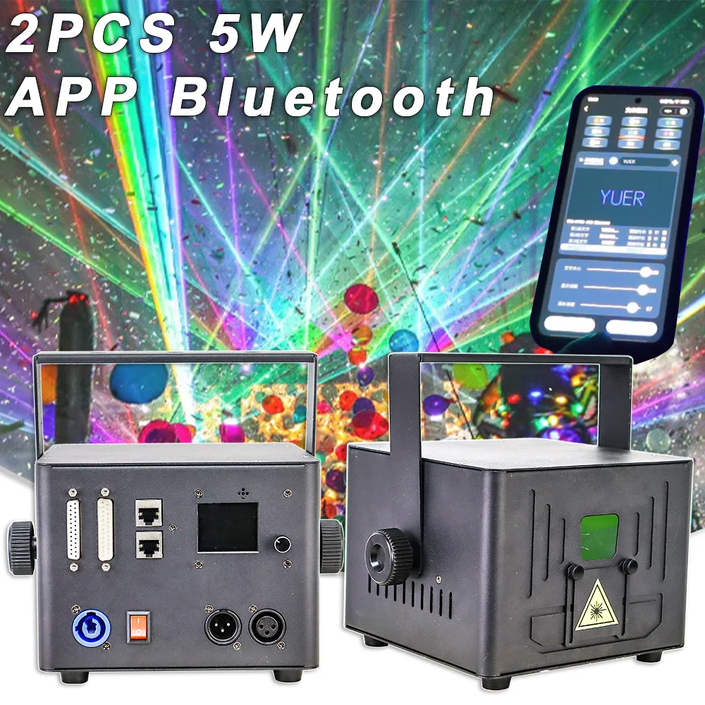 Iluminação de palco RGB Beam Scanner para festa de casamento, Bluetooth App Control, Disco Lights Projector, ILDA, RJ45, aniversário DJ, 5W, 2pcs por lote