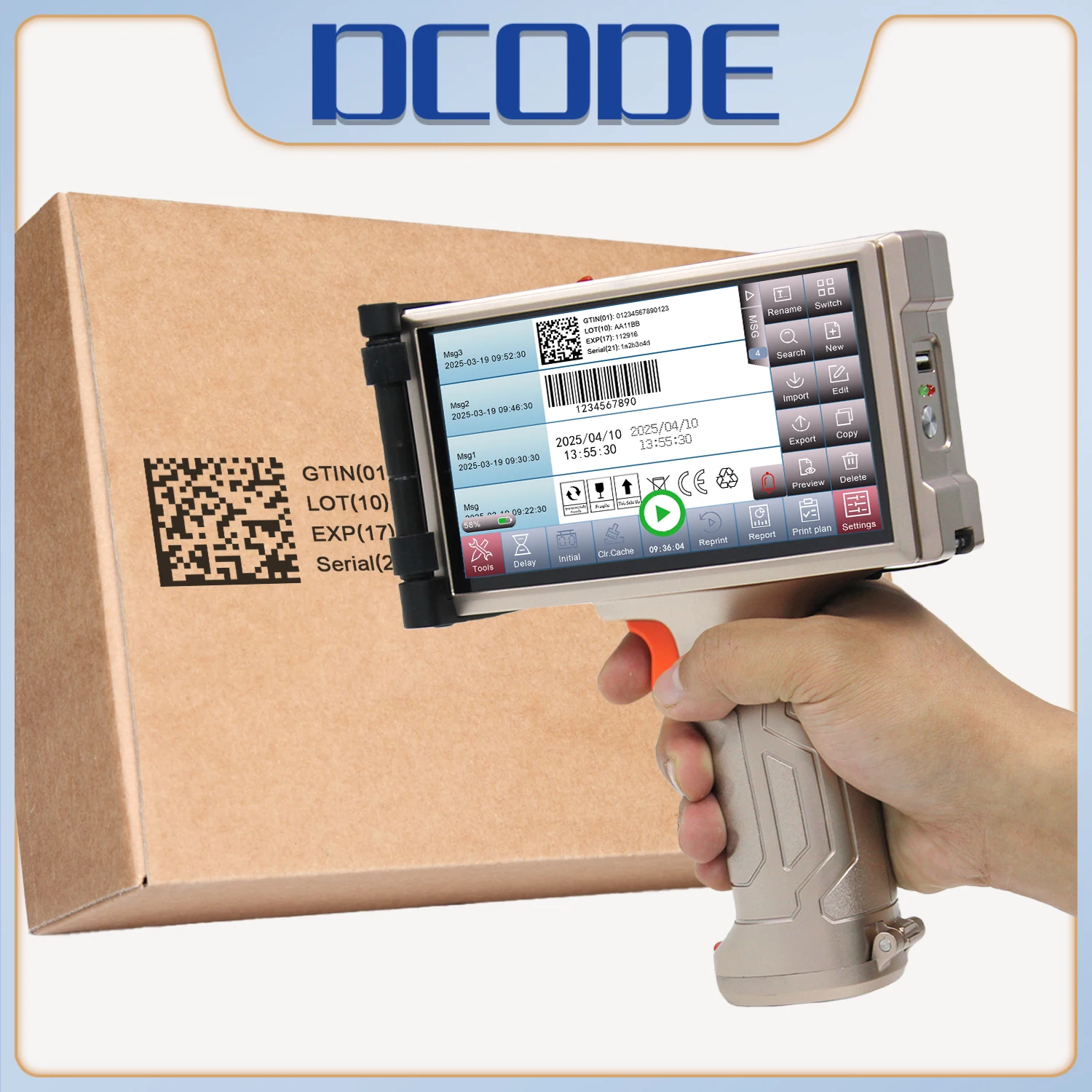 DCODE PRX880 1200PDI Industrial Handheld Inkjet Printer with 6.5 Inch Touch Screen for Batch Number QR Barcode Logo Counter Text