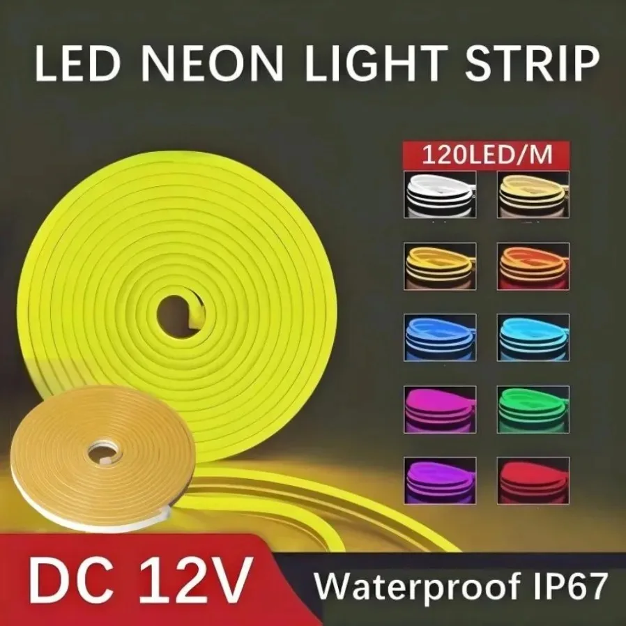 SMD2835 12V Led Neon Strip Light 2Pin Wire/DC Plug 6mm Narrow Rope Flex Tape Silicon Tube Bar IP67 For DIY Home Decoration