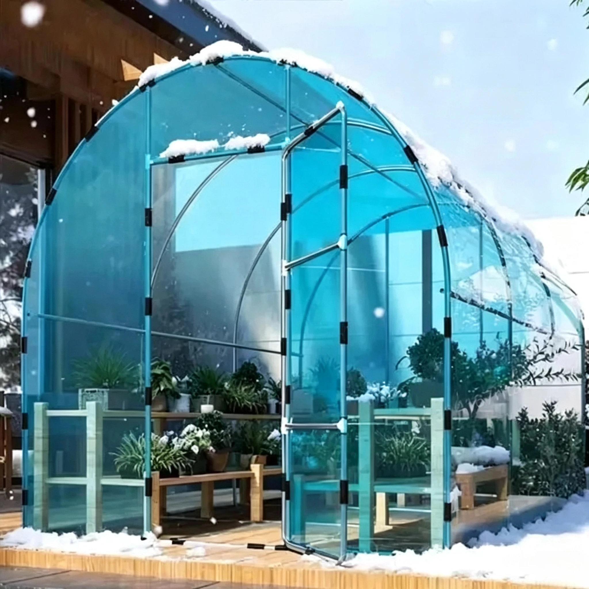 3m2.2m6m Arched Polyethylene Walk‑in Greenhouse Tent, Outdoor Plant Growing Shelter for Home Garden