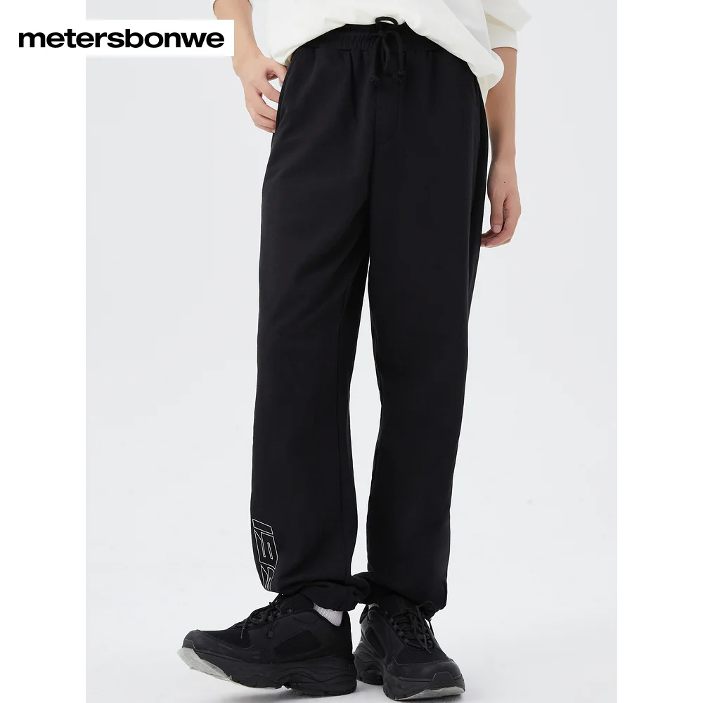 Metersbonwe-Men's 100%Cotton Casual Loose Pants Elasticated Waist Straight Leg Trousers Drawstring At The Ankle Jogger Autumn