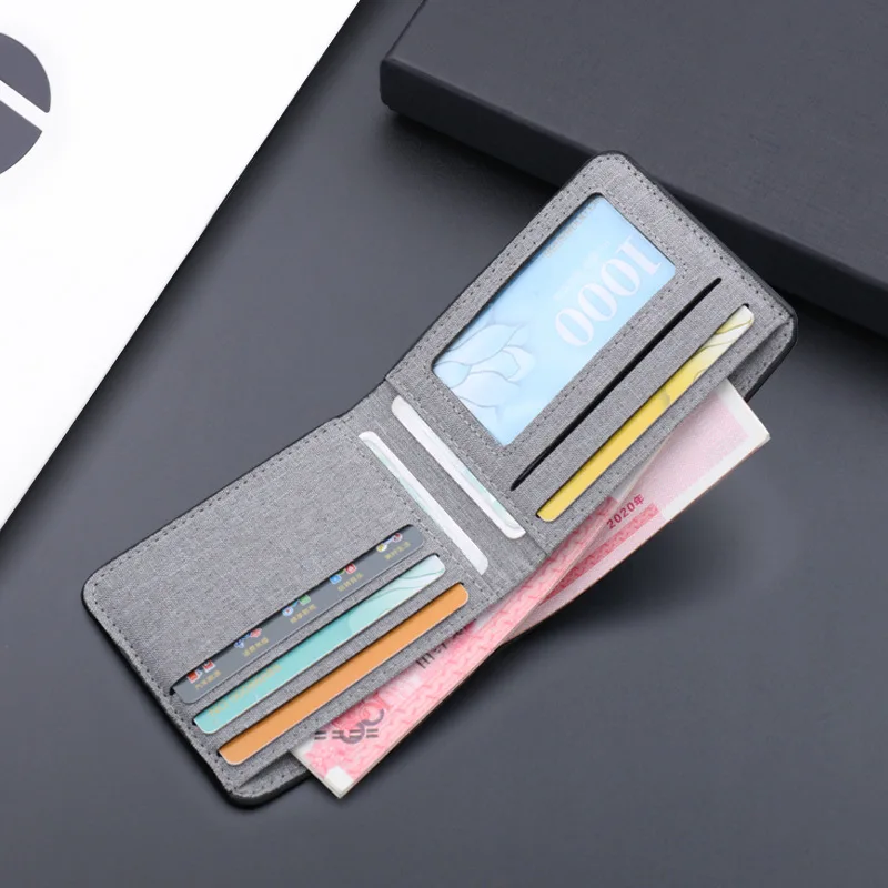 Canvas Men Wallet Black/blue/gray Card Holder Wallet Male Money Bag ID/photo/bank Holder Short Purse Credit Card Case Bag