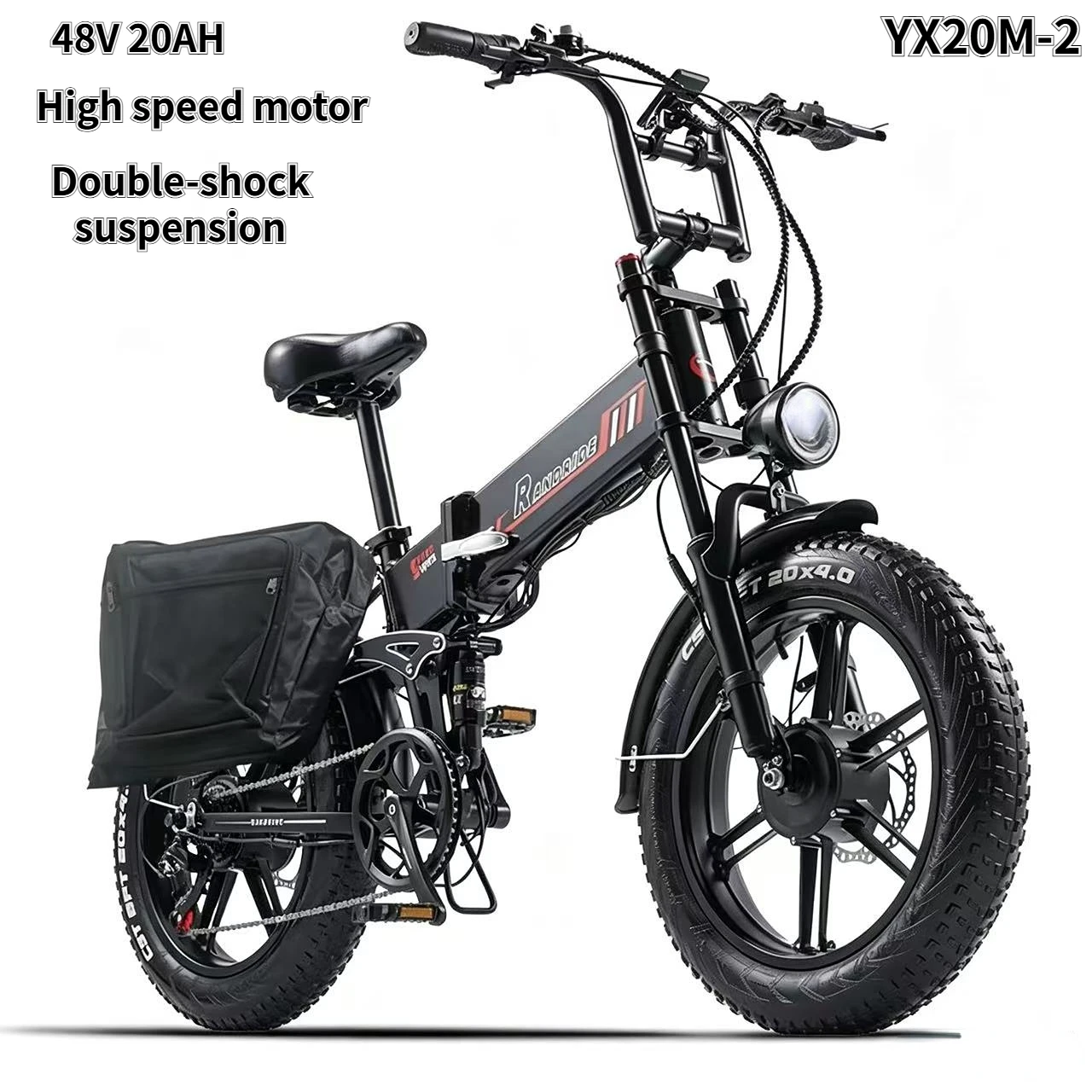 RANDRIDE YX20M-2 E-Bike Leistungsstarker Doppelmotor 48V20AH Herausnehmbarer Akku Doppelte Federung Klappbares Elektrofahrrad 7-Gang 20-Zoll-Reifen Offroad-Elektrofahrrad