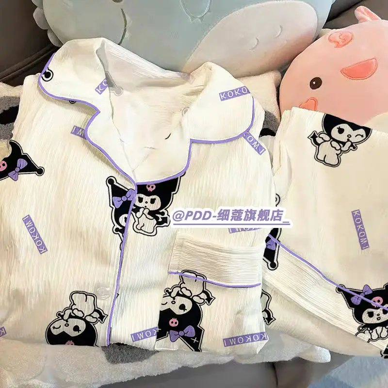 

Sanrio, хит продаж, комплект из трех предметов, пижамы Kulomi для девочек, летняя милая студенческая одежда с короткими рукавами в японском стиле, которую можно носить на улице