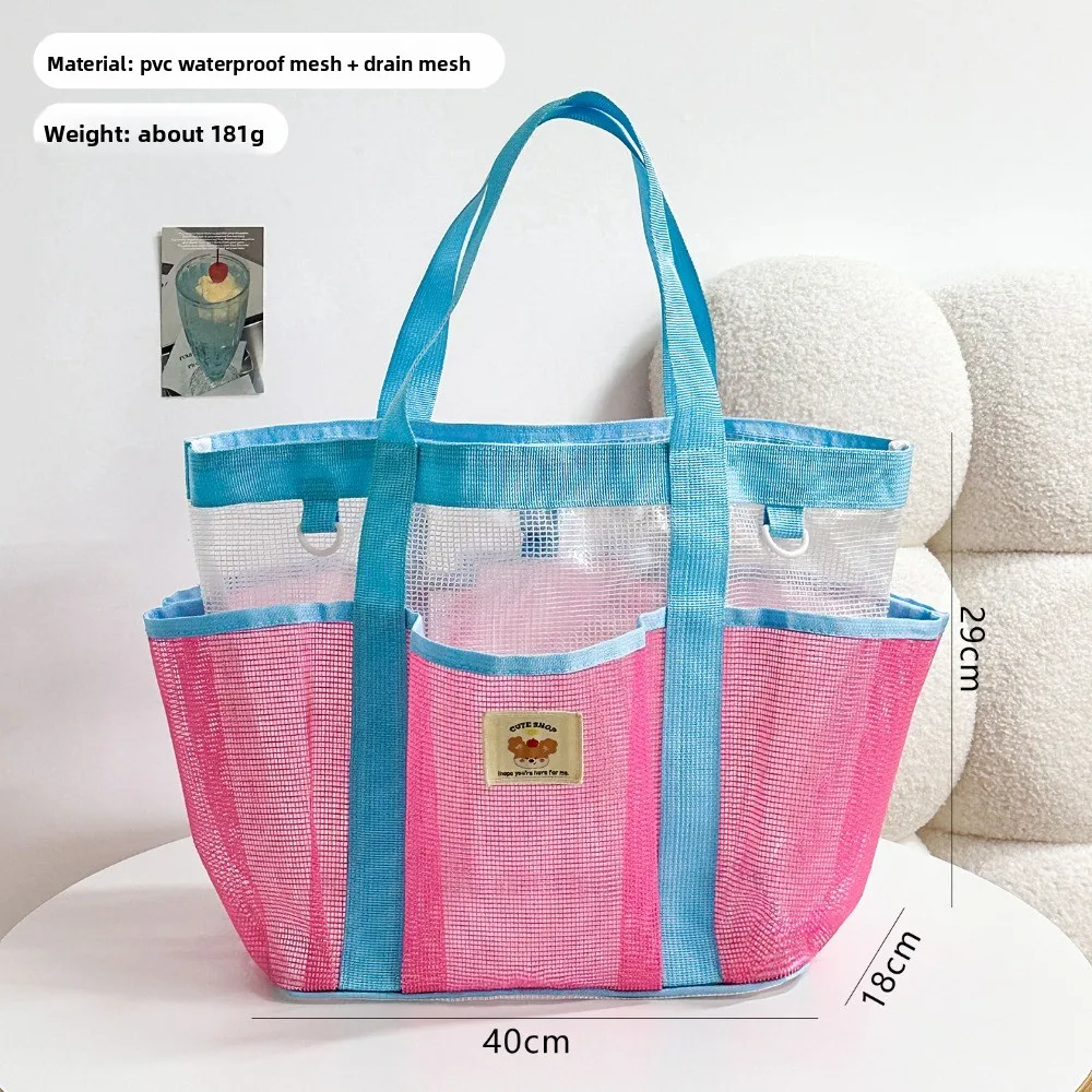 Mesh Beach Tote Large Capacity Mesh Handbag Gym Shower Pouch Travel Swimsuit Sundries Storage Bag for Outdoor Daily Activities