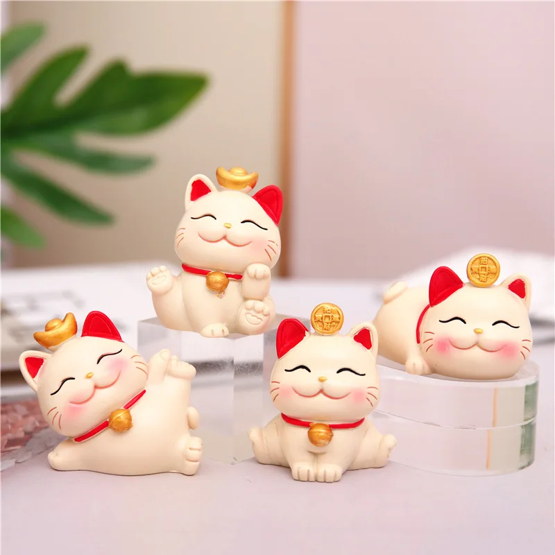 1 Piece Of Resin Cartoon Cute Good Lucky Cat Small Model Statue Handicraft Decoration Miniature Home Decoration