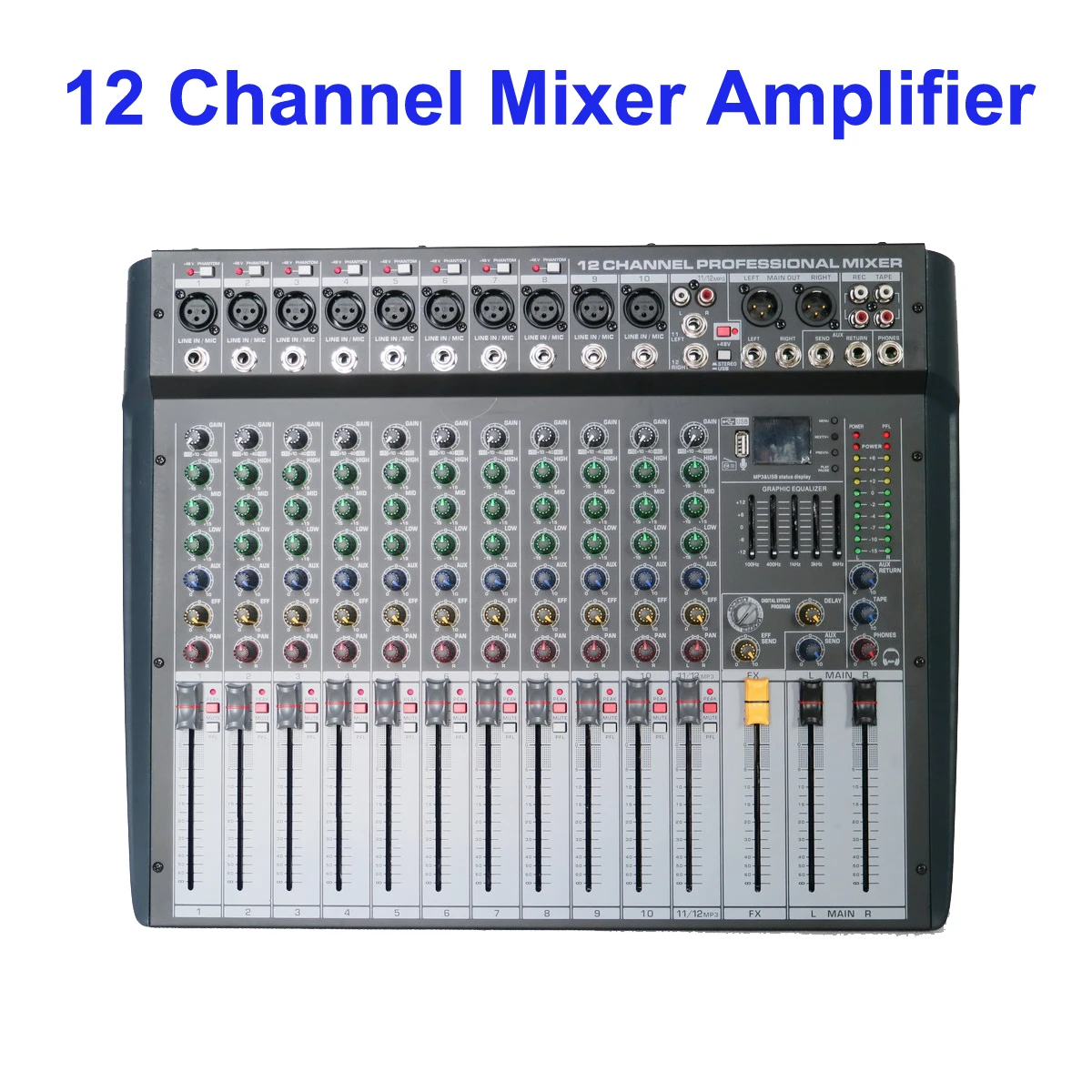 

MiCWL 2400 Watt Power Amplifier Mixing Console 12 Channels Audio Mixer AUX Record 99 DSP Effect USB 2400W With Dual Output AMP