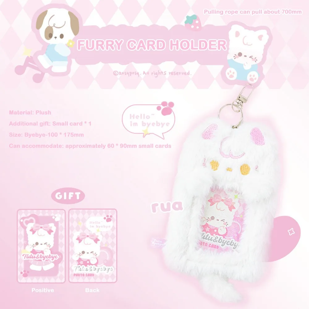 

Trendy with Keychain Cat Dog Plush Kpop Photocard Holder Soft Kawaii Student ID Card Cover Cute Protective Case