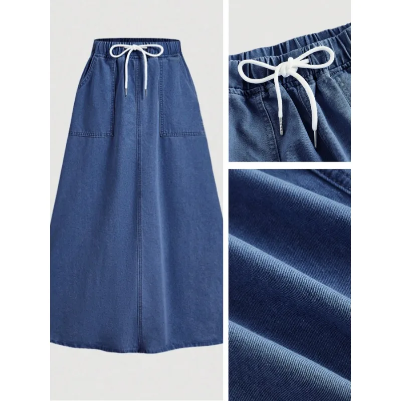 Women 2026 New Washed Denim Color Loose Casual Elastic Waist Fashion Daily Versatile Women Half Body Skirt
