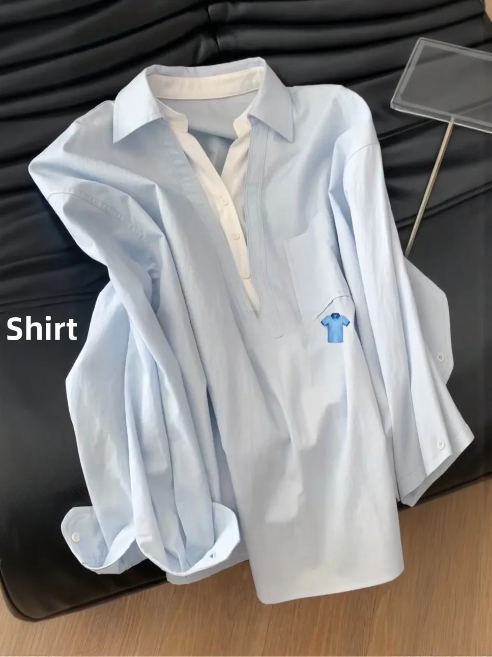 

Blue And White Color Blo Ne irt Women's Small Size 2026 New Super ular Anti-Aging Long Sve Top French Sle ...