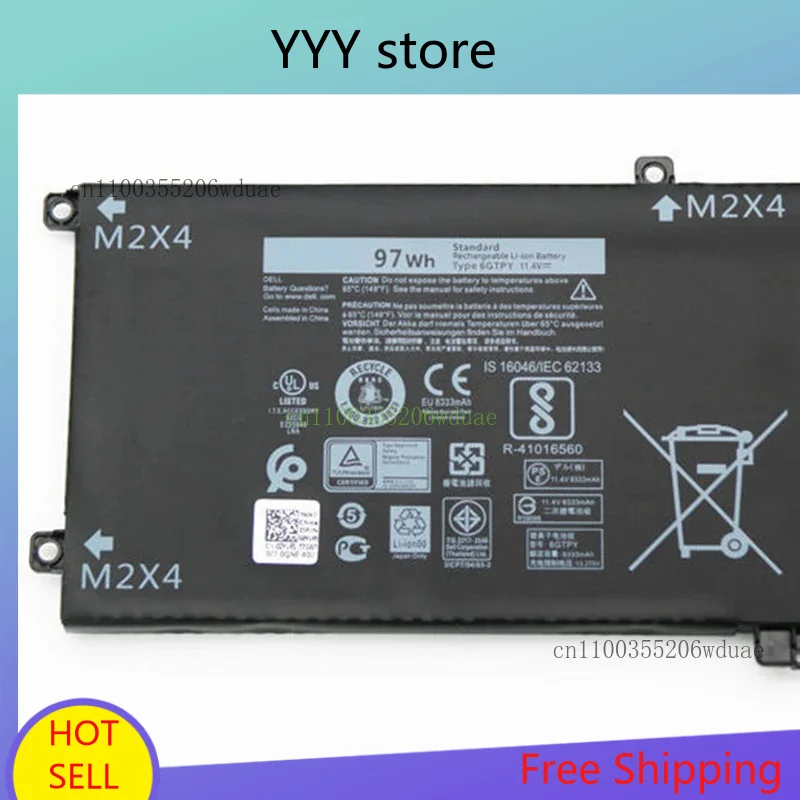 

Новый оригинальный аккумулятор для ноутбука 6GTPY 11,4 В 97 Втч для Dell XPS 15 9570 9560 9550 7590 Precsion 5530 5520 5510