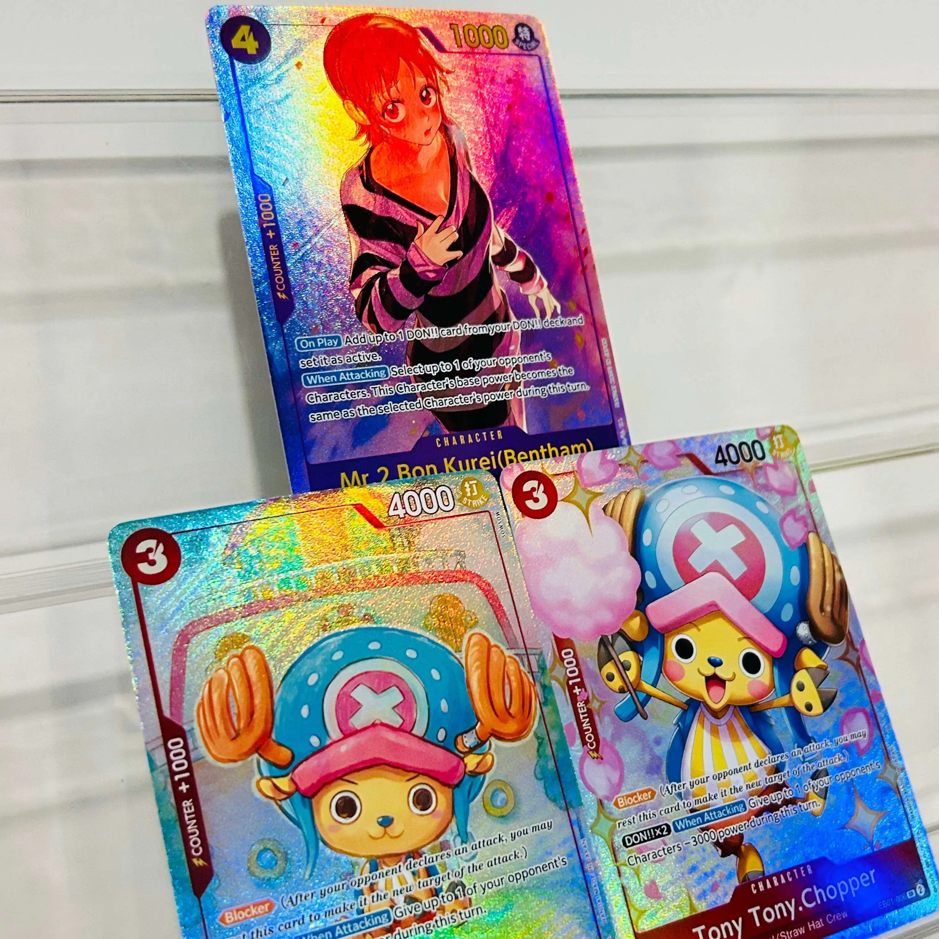 One Piece 3Pcs Mr.2 Bon Kurei Tony Tony Chopper Holographic Texture Cards Perfect Condition DIY Premium Anime Collection Card view 5