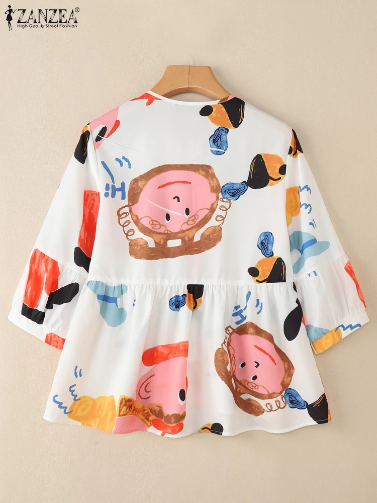 เสื้อเชิ้ตผู้หญิง ZANZEA รุ่นฤดูใบไม้ร่วง ปี 2025 ลายพิมพ์ทันสมัย สไตล์ลำลอง คอทรงโอ แขนยาว ติดกระดุม เสื้อทรงหลวม ไซส์ใหญ่