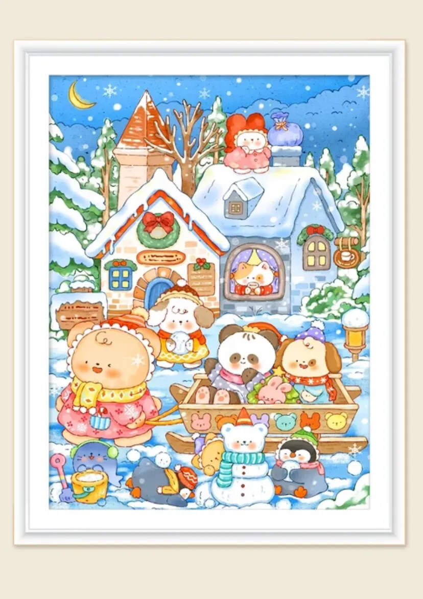 9ct 65X85cm Bear Christmas Snowhouse Winter Pre-Printed Cross Stitch Kit DIY Embroidery Set Handicraft Floss Needle Crafts