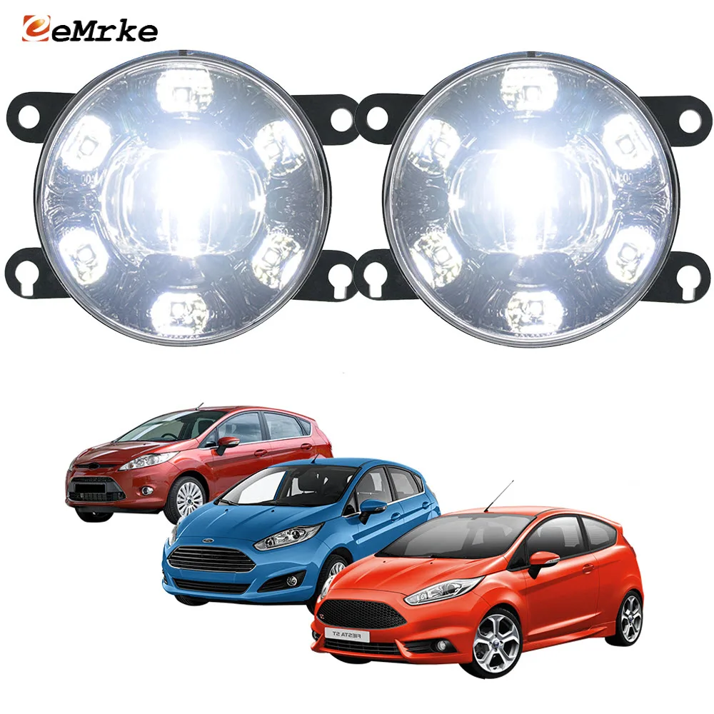 Led Fog Lights Assembly for Ford Fiesta VI VII, Fiesta ST 2008-2016 Car PTF with Clear Lens White DRL Front Daytime Running Lamp