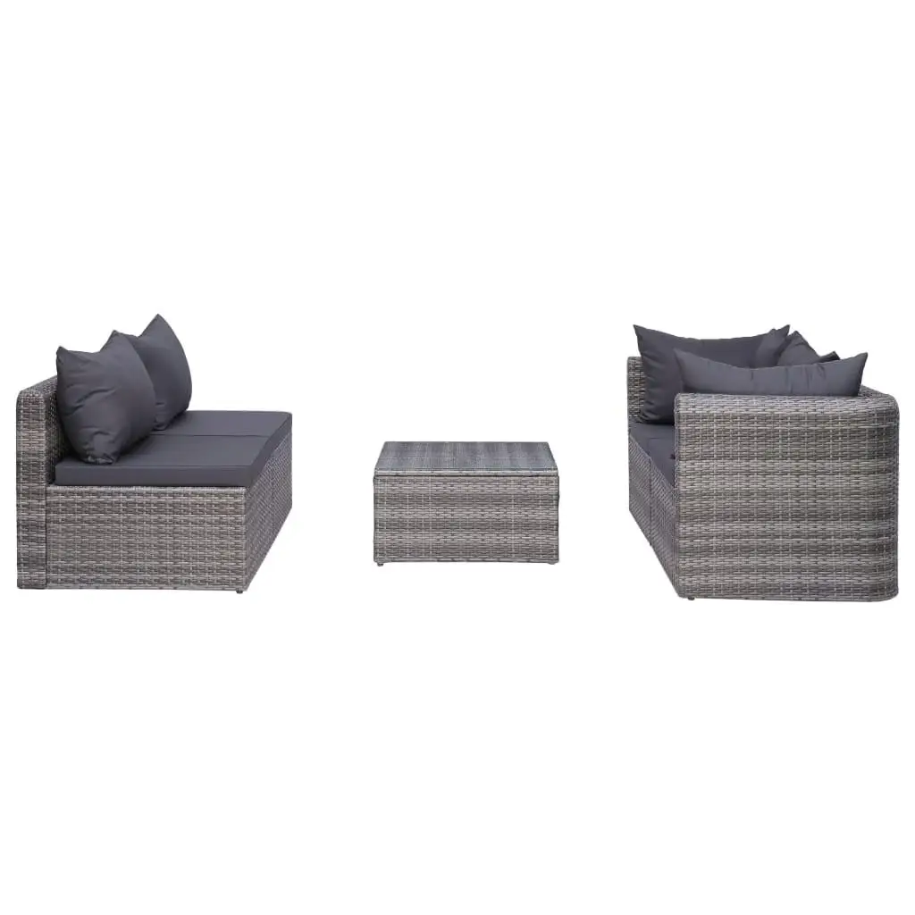 Stylish Grey PE Rattan Garden Lounge Set with Powder-Coated Steel Frame and Large Glass Table
