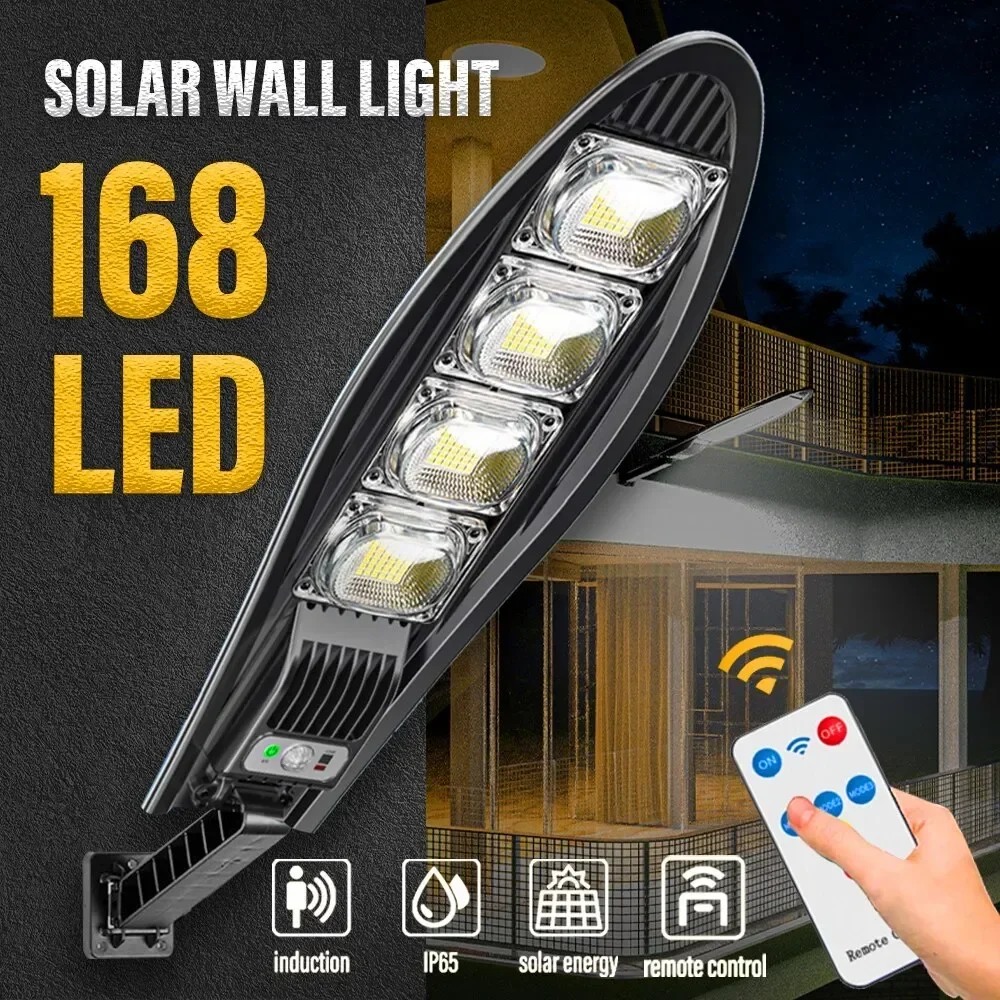 

168 LED Solar Wall Lamp Outdoor Garden Street Light with Motion Sensor Remote Control Waterproof Wall Lamp for Garage Floodlight