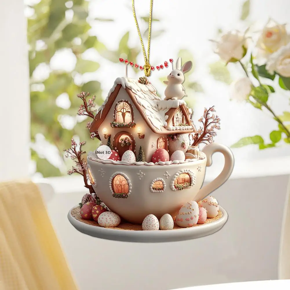 1Pc/5Pcs 부활절 커피 컵 하우스 장식품 초콜릿 머그잔 토끼 집 펜던트 2D 아크릴 핫 코코아 머그잔 Holida에 대한 봄 장식품