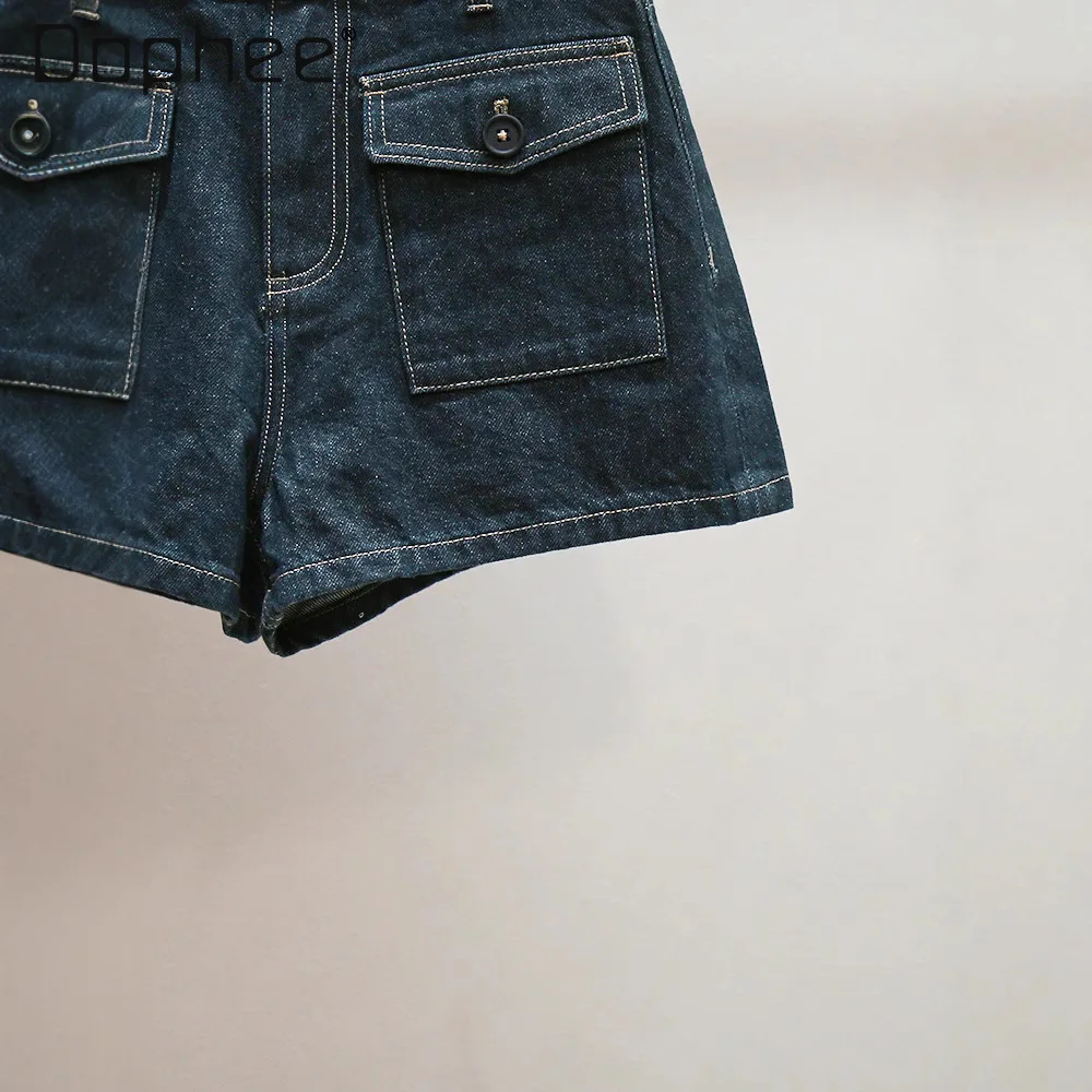 Estate nuovi pantaloncini casual retrò Spice Girl stile pendolare moda tinta unita versatili pantaloncini di jeans a vita alta pantaloncini a trapezio