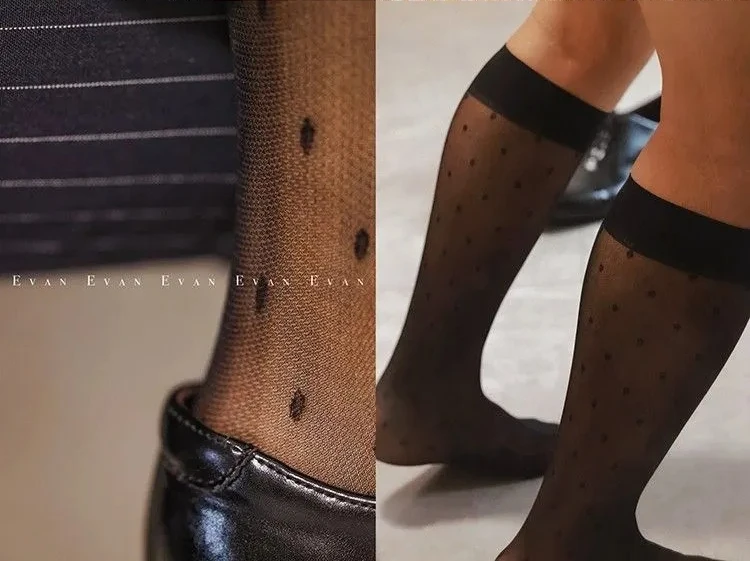 2024 New Men\'s Stockings Sexy Black Nylon Polka Dot Business Suit Dress Socks for Men Exotic Bar Gift Transparent Sheer Socks